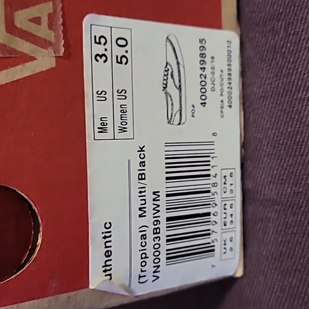 VANS AUTHENTIC TROPICAL MULTI/ BLACK SNEAKER W 5.0/ M 3.5 - Picture 7 of 10